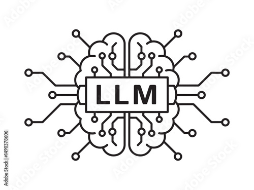LLM or large language model with neural networks line art vector icon for apps and websites