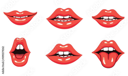 set of red lips vector on white background