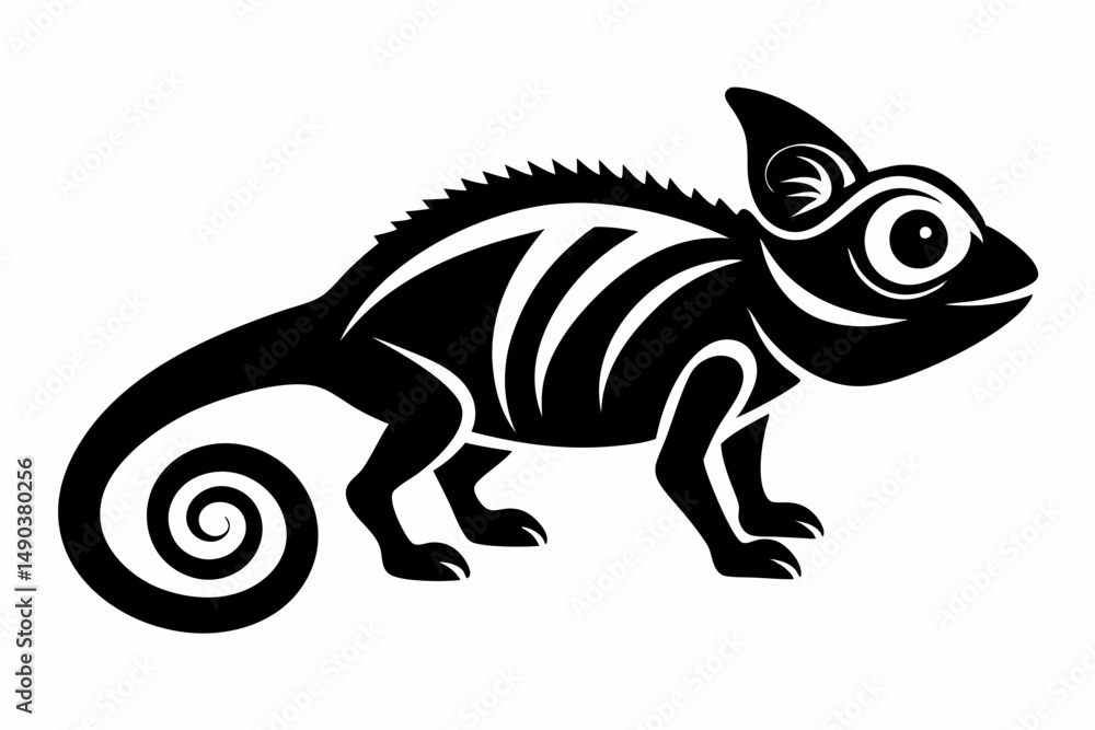 Fototapeta premium chameleon silhouette line art vector illustration with a white background