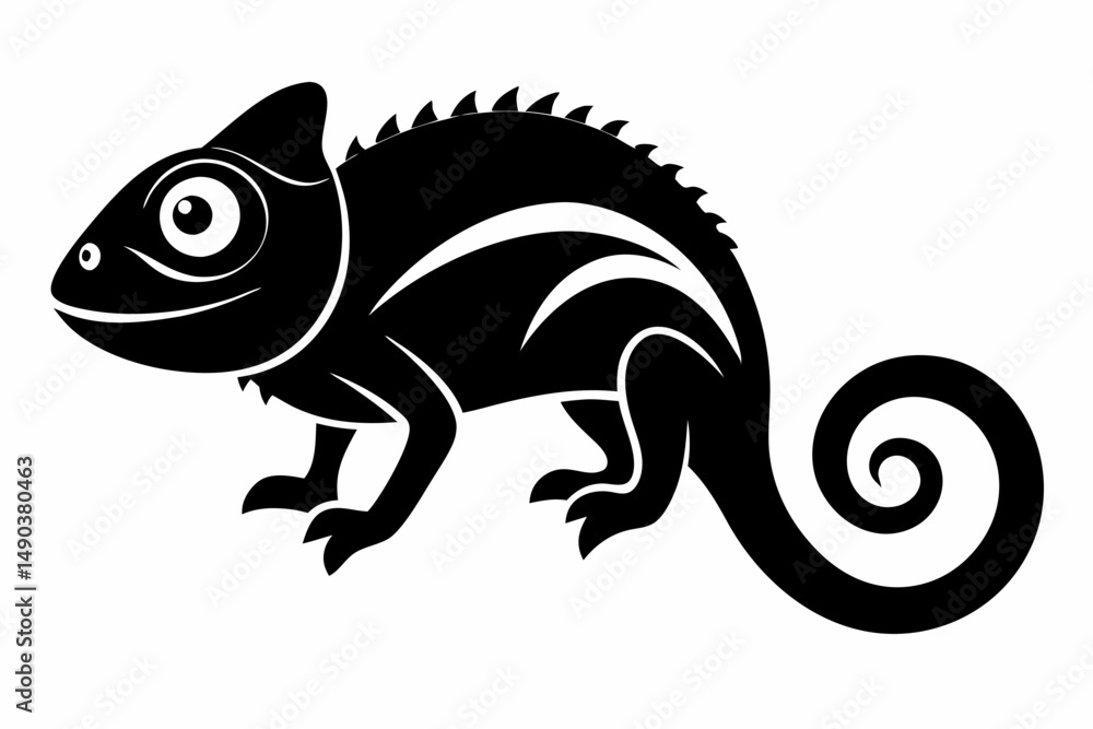 Obraz premium chameleon silhouette line art vector illustration with a white background