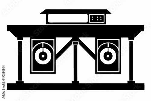 dj table silhouette line art vector illustration with a white background
