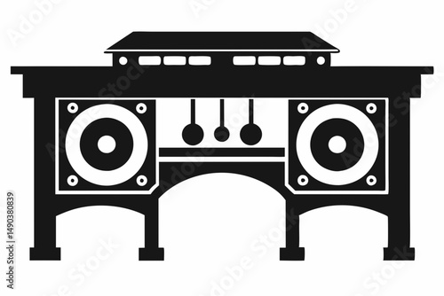 dj table silhouette line art vector illustration with a white background