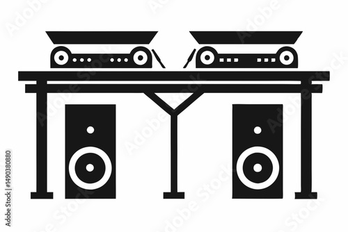 dj table silhouette line art vector illustration with a white background