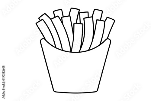 french fries silhouette line art vector illustration with a white background