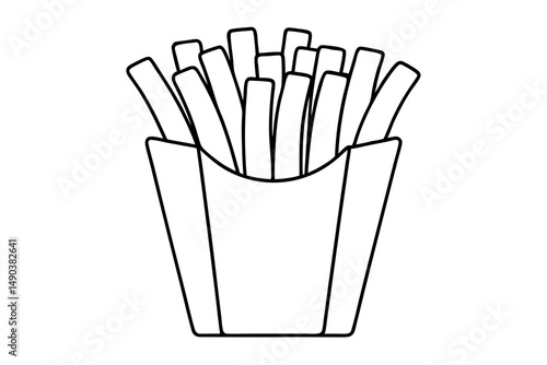 french fries silhouette line art vector illustration with a white background