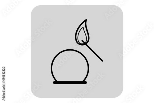 Icon of spherical object with matchstick igniting flame. Concept of alternative medicine approaches and therapeutic practices for healing