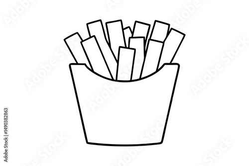 french fries silhouette line art vector illustration with a white background