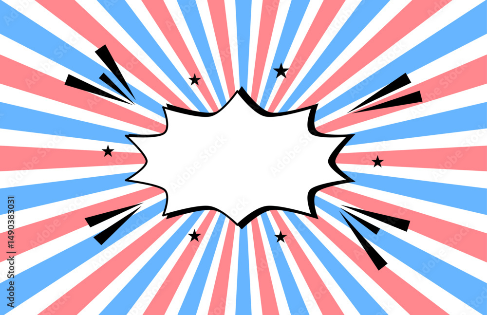 Fototapeta premium Pop Art Comic Explosion Background with Red and Blue Rays.