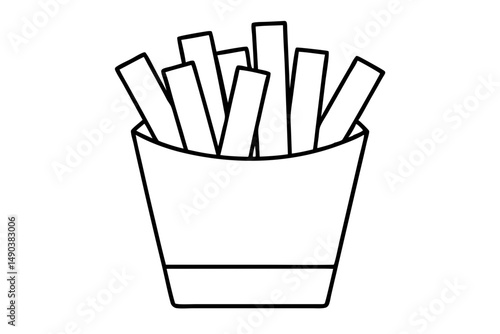 french fries silhouette line art vector illustration with a white background