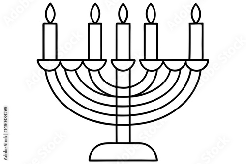 hanukkah menorah with candles silhouette line art vector illustration with a white background