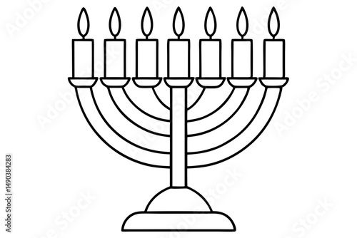 hanukkah menorah with candles silhouette line art vector illustration with a white background