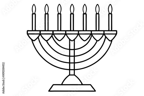 hanukkah menorah with candles silhouette line art vector illustration with a white background