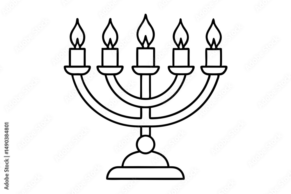 Obraz premium hanukkah menorah with candles silhouette line art vector illustration with a white background