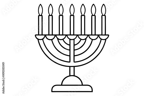 hanukkah menorah with candles silhouette line art vector illustration with a white background