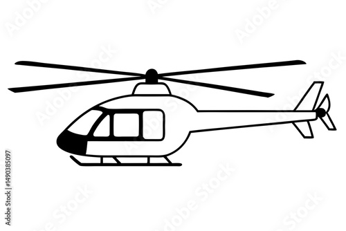 helicopter silhouette line art vector illustration with a white background