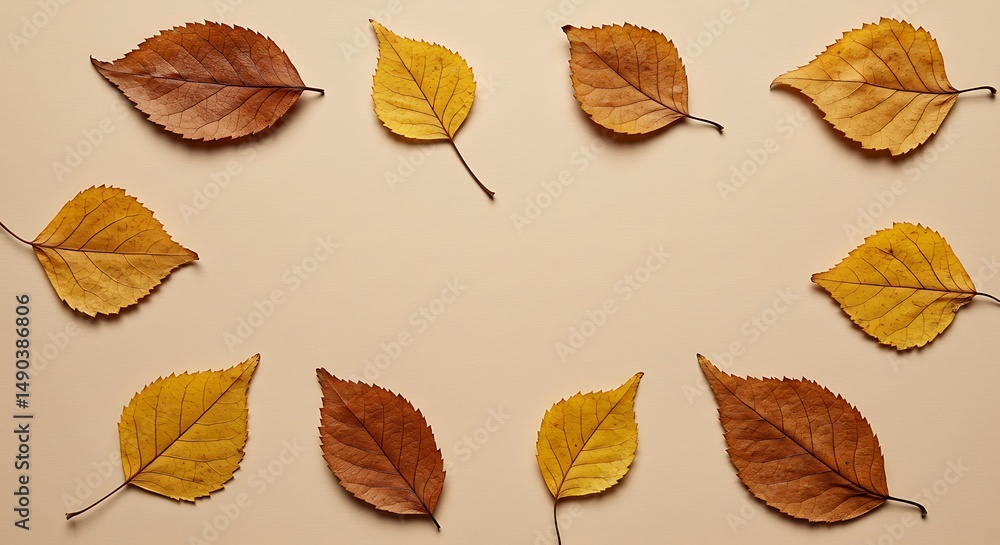 Obraz premium Autumn leaves frame on beige background