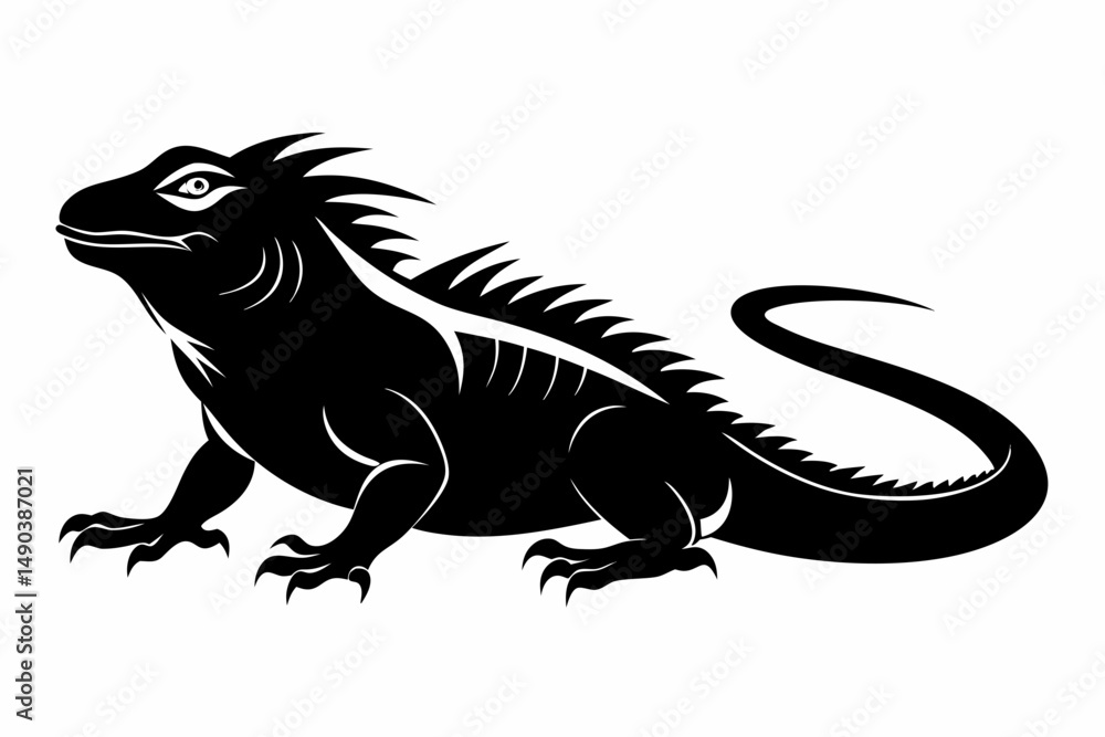 Fototapeta premium iguana silhouette line art vector illustration with a white background