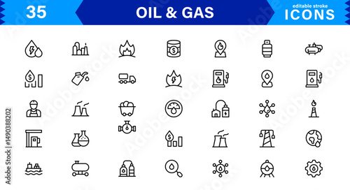Explore this professional Oil and Gas Industry Icon Set designed for energy, fuel, and petroleum-related visuals.
