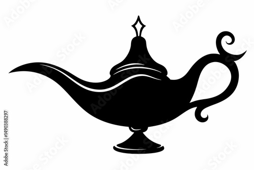 magic lamp silhouette line art vector illustration with a white background