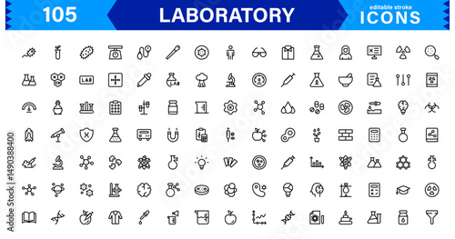 Modern Laboratory symbol set crafted for science, chemistry, and innovation. These vector icons are ideal for clean, professional visuals.