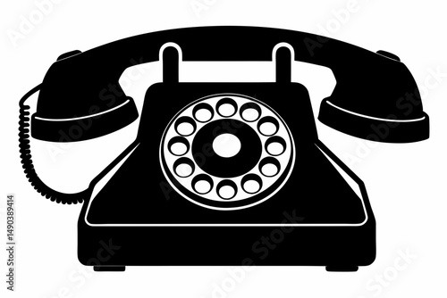 old phone silhouette line art vector illustration with a white background
