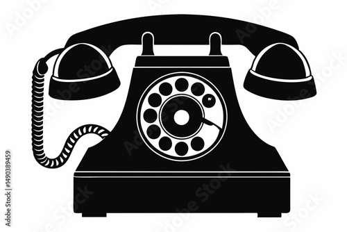old phone silhouette line art vector illustration with a white background