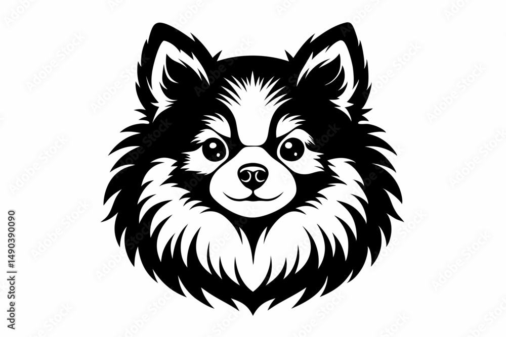 Fototapeta premium pomeranian dog silhouette line art vector illustration with a white background