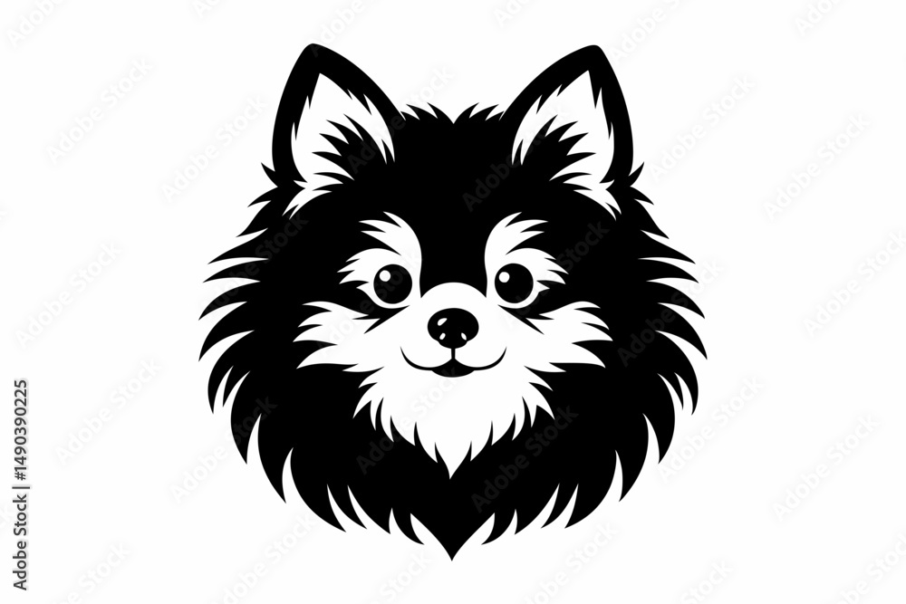 Fototapeta premium pomeranian dog silhouette line art vector illustration with a white background