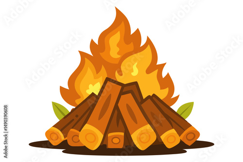 Rustic Bonfire Woodpile Illustration