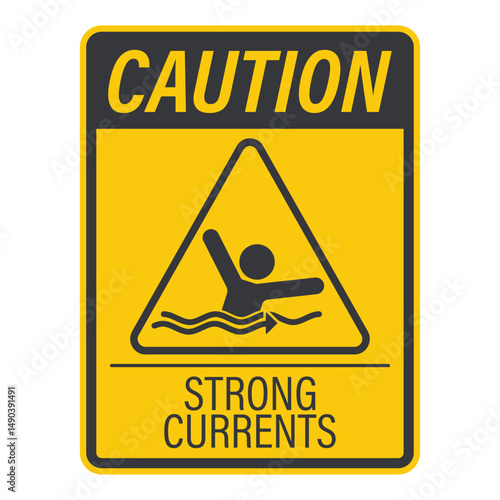 Isolated safety sign warning of strong river currents, highlighting drowning risks and water hazard awareness in natural aquatic environments.