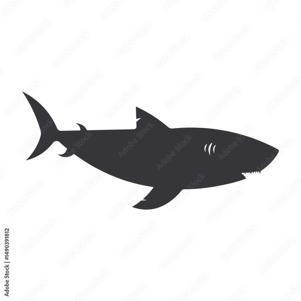 Naklejka premium Isolated pictogram large shark with fins and sharp teeth swimming in the sea, symbolizing strength and danger