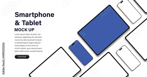 3d modern laptop mockup front view and high quality smartphone and tablet mockup isolated on white background for ui ux app and website presentation banner template