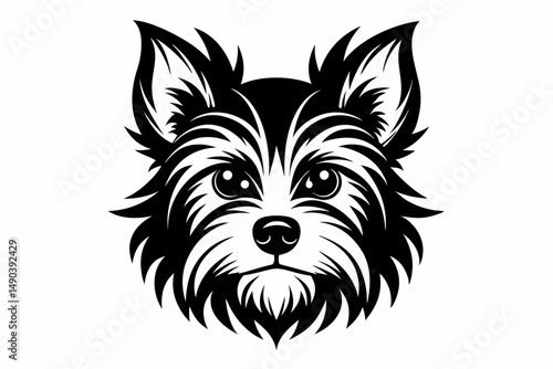 yorkshire terrier dog head silhouette line art vector illustration with a white background