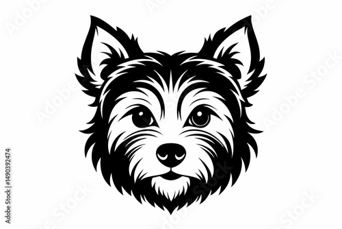 yorkshire terrier dog head silhouette line art vector illustration with a white background