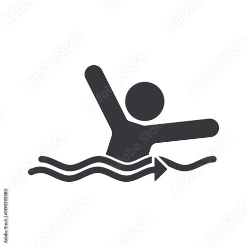 Isolated safety sign warning of strong river currents, highlighting drowning risks and water hazard awareness in natural aquatic environments.