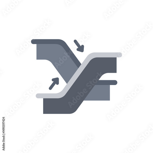 Stylized grey escalator representation showcasing upward and downward directional arrows