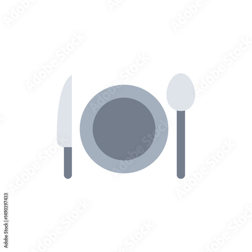 Minimalist flat vector icon displaying cutlery and plate arrangement illustration