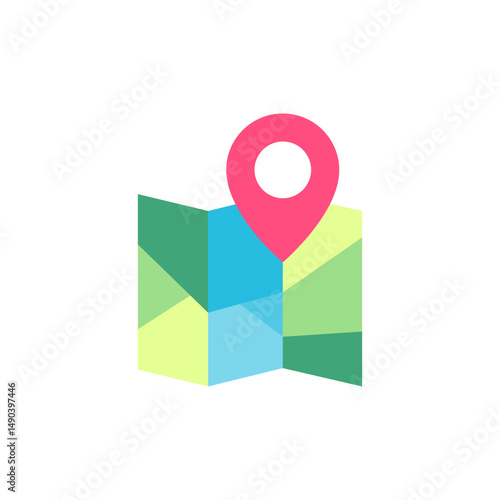 Colorful map with location pointer for geographic navigation and tourism planning