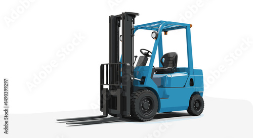 Forklift truck in blue color on white background for transportation  