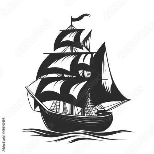 Wallpaper Mural Illustration of a classic sailing ship with billowing sails navigating the open sea during a clear day Torontodigital.ca