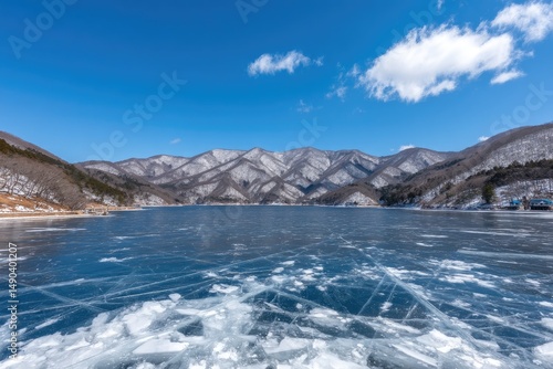 Serene Lake View Amidst Majestic Winter Mountains