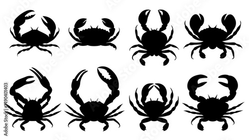 Crab silhouette set vector
