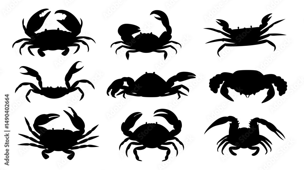 Naklejka premium Crab silhouette set vector