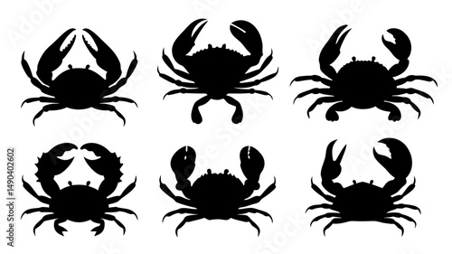 Crab silhouette set vector