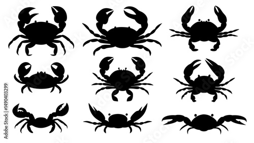 Crab silhouette set vector