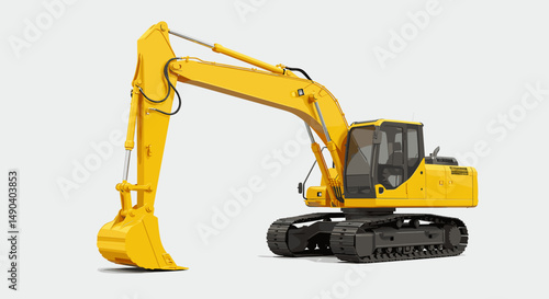 Yellow excavator machine working on construction site background  