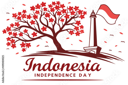 Indonesian independence day celebration red tree monument