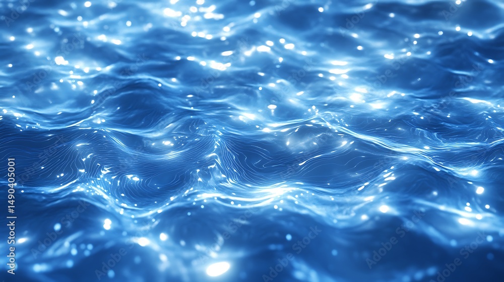 Fototapeta premium Stunning Blue Water Texture Glistening Surface, Ocean Waves, Liquid Background