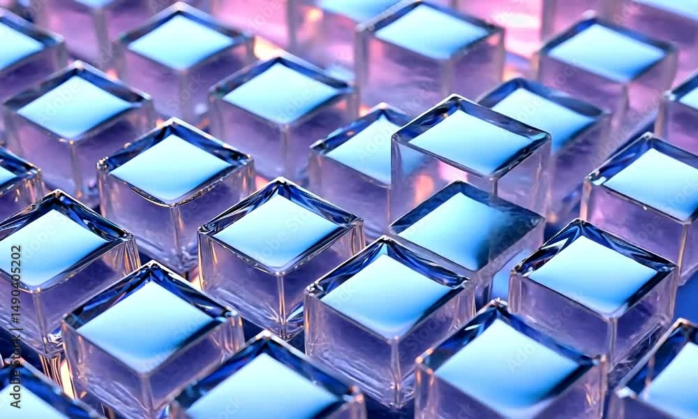 Reflection of light on transparent glass cubes arranged in a colorful pattern Reflection of light on transparent glass cubes arranged in a colorful pattern
