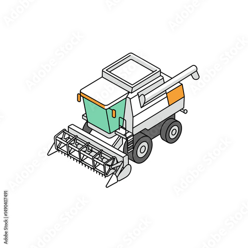 Harvesting combine harvester vehicle in minimalist style  